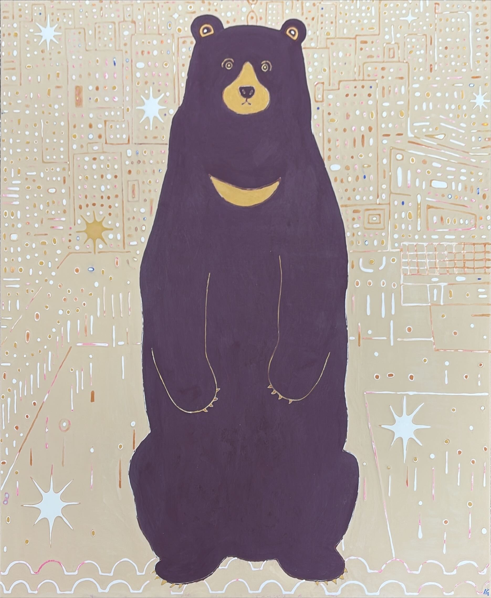 「街とクマ　黒熊」紙本彩色／F10号